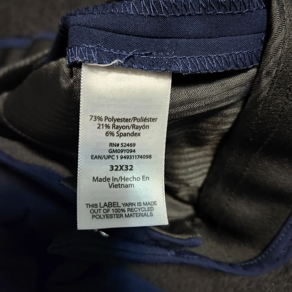 George Pants Mens 32X32 Blue Wrinkle Resistant Flat Front Straight Leg Office